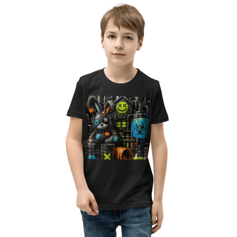Black youth tee with the Bunny Lab print