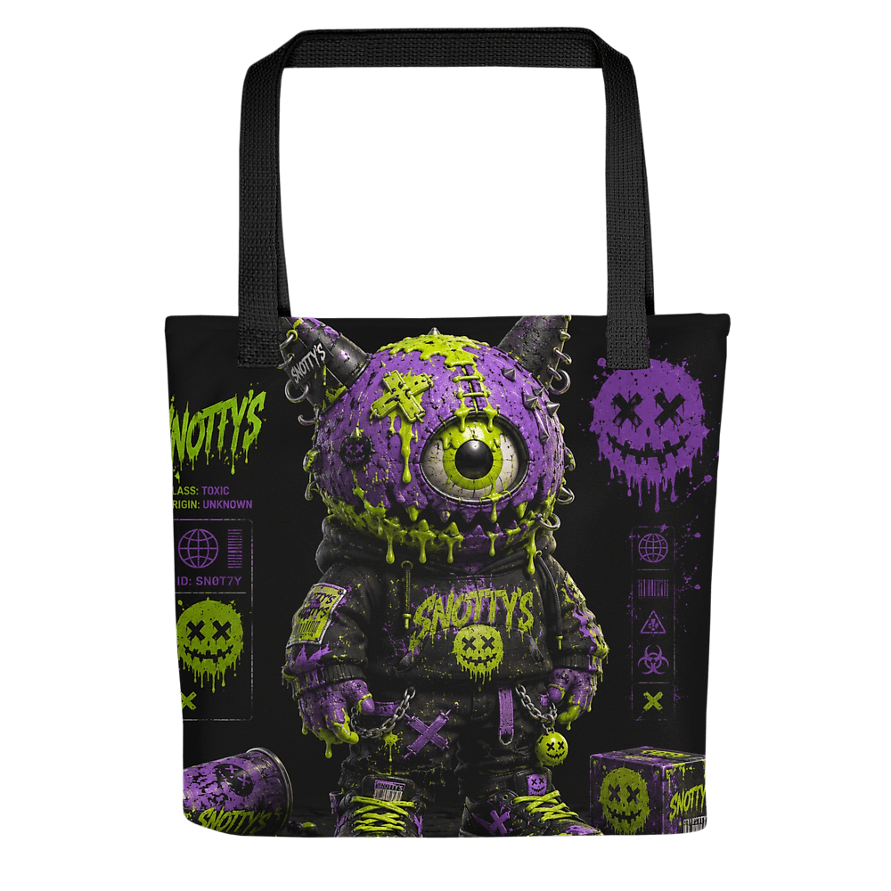 All-over print tote bag with the one-eyed cyclops figure