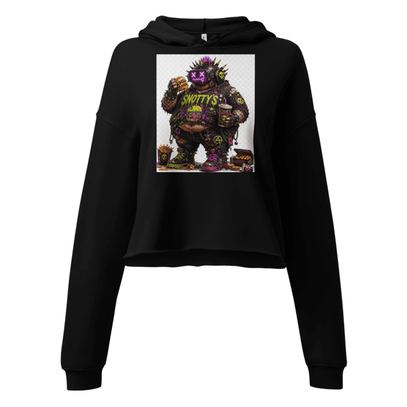 Black women's cropped hoodie with the Gutz print